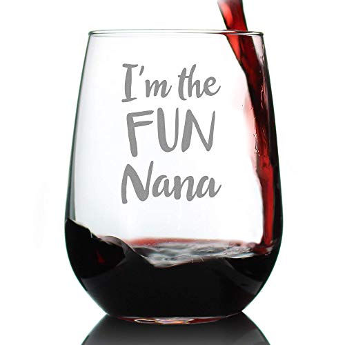 Fun Nana - Cute Funny Stemless Wine Glass, Large Glasses, Etched Sayings, Gift Box