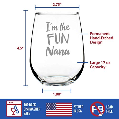 Fun Nana - Cute Funny Stemless Wine Glass, Large Glasses, Etched Sayings, Gift Box