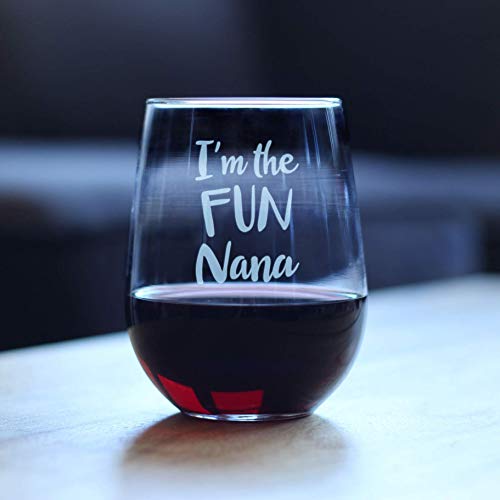 Fun Nana - Cute Funny Stemless Wine Glass, Large Glasses, Etched Sayings, Gift Box