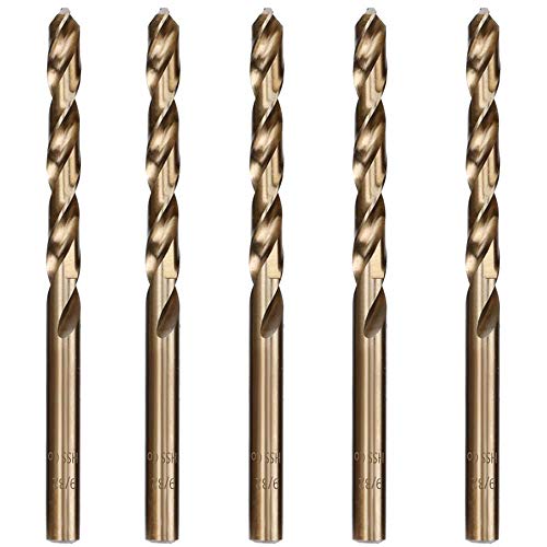 Hymnorq M35 Cobalt Steel Fractional 9/32 Inch Dia. x 4.25 Inch Long Twist Drill Bit Set of 5pcs, Jobber Length Round Shank, Self-Centering Split Point, Heat Resistant for Metalworking