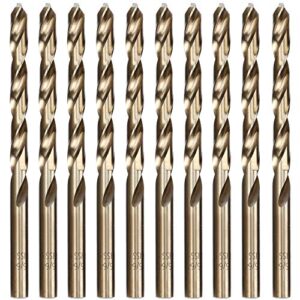 hymnorq m35 cobalt steel 15/64 inch dia. x 3.86 inch long twist drill bit set of 10pcs, jobber length and round shank, self-centering 135 degree split point heat resistant for metalworking