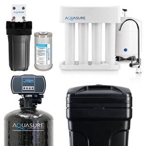 aquasure 64,000 grains whole house water filtration bundle with digital metered control softener, pre-filters, 75 gpd ro reverse osmosis system, eliminates 99% of contaminants (4-6 bathrooms)