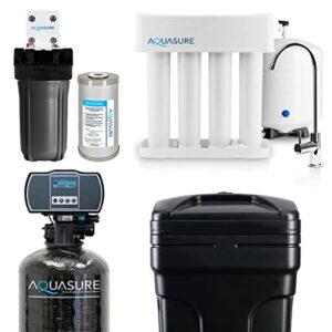 aquasure 48,000 grains whole house water filtration bundle with digital metered control softener, pre-filters, 75 gpd ro reverse osmosis system, eliminates 99% of water contaminants (3-4 bathrooms)
