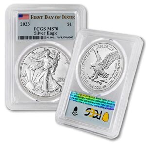 2023 1 oz american silver eagle coin ms-70 (first day of issue - flag label) $1 ms70 pcgs