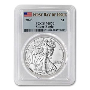 2023 1 oz American Silver Eagle Coin MS-70 (First Day of Issue - Flag Label) $1 MS70 PCGS