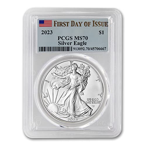 2023 1 oz American Silver Eagle Coin MS-70 (First Day of Issue - Flag Label) $1 MS70 PCGS