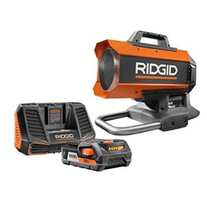 ridgid 18-volt 60k btu hybrid forced air propane portable heater with 18-volt lithium-ion 2.0ah battery and charger kit