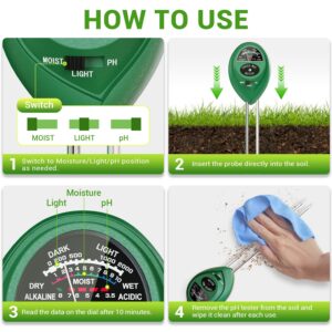 Plant Moisture Meter, 3 in 1 Soil Moisture Light pH Tester, Dr.meter Soil Probe Test Kits for Indoor Outdoor Plant Care, Hydrometer for Plants, No Battery Needed