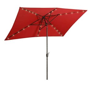 aok garden 6.5ft × 10ft solar led lighted patio umbrella with push button tilt and sturdy aluminum ribs for deck lawn pool & backyard - red