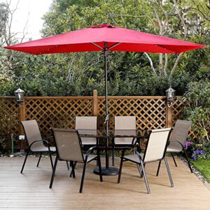 Aok Garden 6.5FT × 10FT Solar LED Lighted Patio Umbrella with Push Button Tilt and Sturdy Aluminum Ribs for Deck Lawn Pool & Backyard - Red