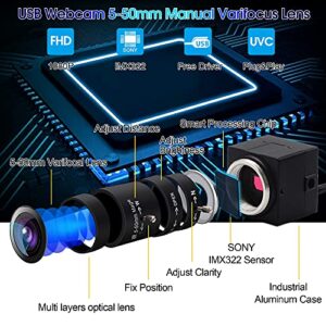 1080P USB Camera with Zoom 5-50mm Webcam Variable Focus PC Camera High Speed Mini UVC USB2.0 USB with Camera for Computer Industrial Video Close-up Camera Zoomable 100fps 60fps Web Camera