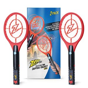 zap it electric fly swatter racket & mosquito zapper racket - rechargeable bug zapper racket - fly zapper racket - zapper fly swatter - handheld bug zapper - 4,000 volt, usb charging cable, 2 pack