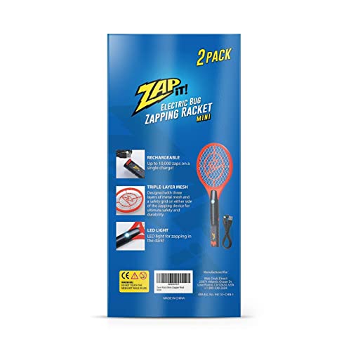 Zap It Electric Fly Swatter Racket & Mosquito Zapper Racket - Rechargeable Bug Zapper Racket - Fly Zapper Racket - Zapper Fly Swatter - Handheld Bug Zapper - 4,000 Volt, USB Charging Cable, 2 Pack