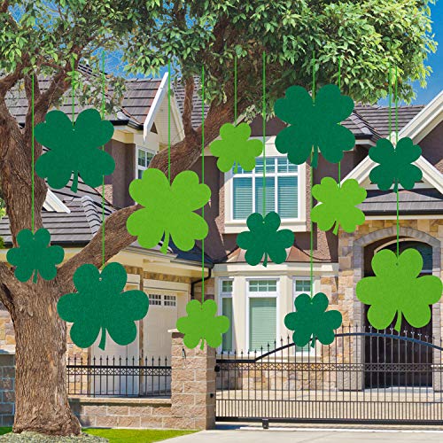 Whaline 24 Pcs Felt Hanging Shamrock St. Patrick's Day Lawn Decorations Indoor Outdoor Sign Decor for St. Patrick's Day Party Spring Holiday Decoration