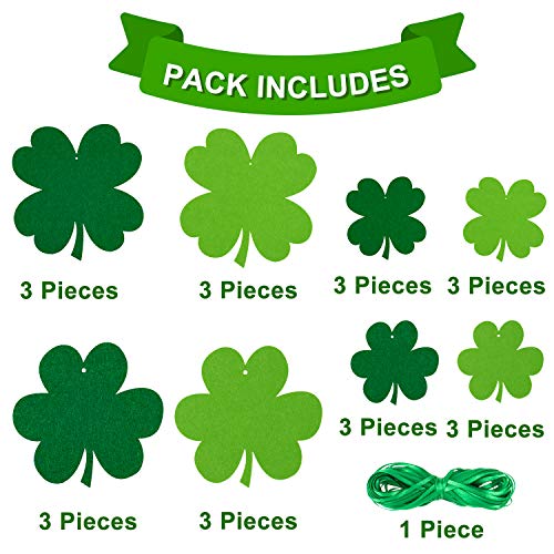 Whaline 24 Pcs Felt Hanging Shamrock St. Patrick's Day Lawn Decorations Indoor Outdoor Sign Decor for St. Patrick's Day Party Spring Holiday Decoration