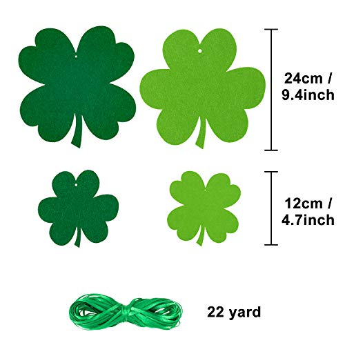 Whaline 24 Pcs Felt Hanging Shamrock St. Patrick's Day Lawn Decorations Indoor Outdoor Sign Decor for St. Patrick's Day Party Spring Holiday Decoration