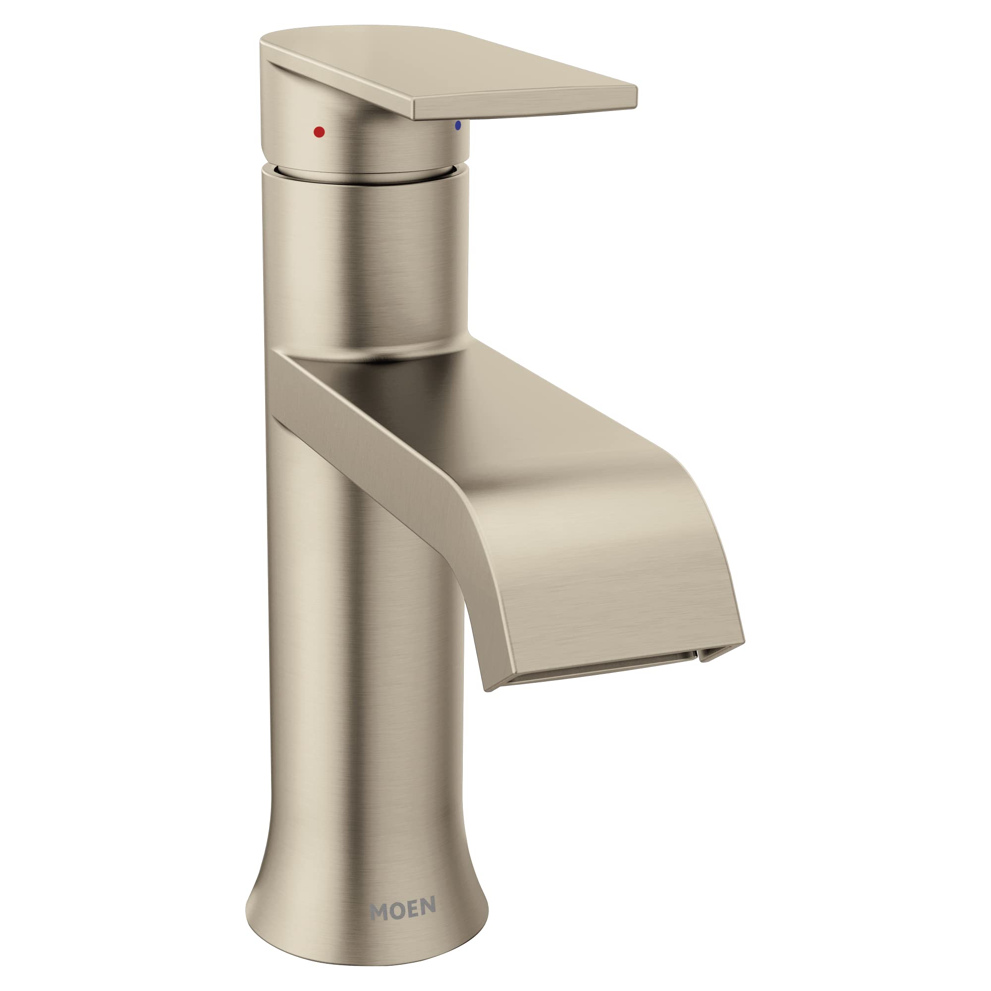 Moen Genta LX Brushed Nickel One-Handle Modern Bathroom Sink Faucet with Optional Deckplate and Low-Arc Spout - Perfect for Bath Countertop and Three-Hole or One-Hole Sinks, 6702BN