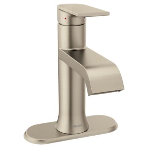 Moen Genta LX Brushed Nickel One-Handle Modern Bathroom Sink Faucet with Optional Deckplate and Low-Arc Spout - Perfect for Bath Countertop and Three-Hole or One-Hole Sinks, 6702BN