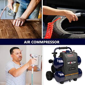 Stealth 4.5 Gallon Ultra Quiet Air Compressor,1.3 HP Oil-Free Peak 150 PSI 65 Decibel Air Compressor,4 CFM @ 40 PSI 3 CFM @ 90 PSI Silent Portable Long Life Electric Air Compressor W/ Wheel for Garage