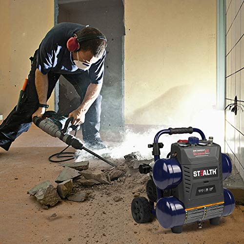 Stealth 4.5 Gallon Ultra Quiet Air Compressor,1.3 HP Oil-Free Peak 150 PSI 65 Decibel Air Compressor,4 CFM @ 40 PSI 3 CFM @ 90 PSI Silent Portable Long Life Electric Air Compressor W/ Wheel for Garage