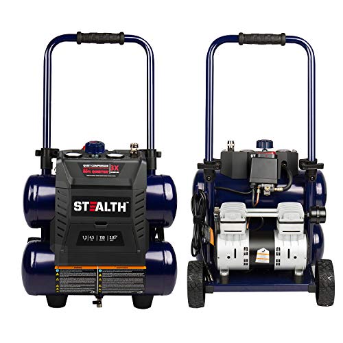 Stealth 4.5 Gallon Ultra Quiet Air Compressor,1.3 HP Oil-Free Peak 150 PSI 65 Decibel Air Compressor,4 CFM @ 40 PSI 3 CFM @ 90 PSI Silent Portable Long Life Electric Air Compressor W/ Wheel for Garage