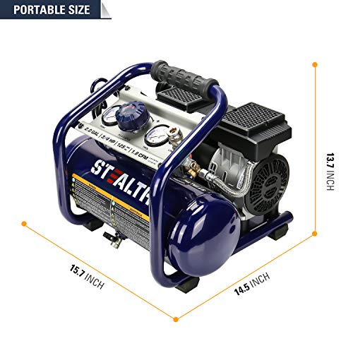 Stealth 2 Gallon Ultra Quiet Air Compressor, 3/4 HP Oil-Free Peak 125 PSI 60 Decibel Air Compressor,2.8 CFM @ 40 PSI 1.8 CFM @ 90 PSI Silent Portable Long Life Electric Air Compressor for Garage