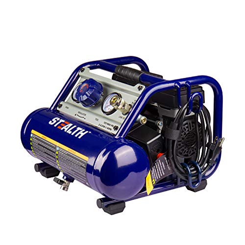 STEALTH Ultra Quiet Portable 1 Gallon Air Compressor, 1/2HP Max 125 PSI, Induction Motor, 0.8 CFM@90PSI, 1.3 CFM@40PSI, Oil-Free Maintenance Free Light Weight Electric Air Tools, SAUQ-1105