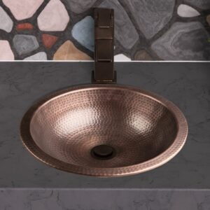 Monarch Abode 17094 Pure Copper Hand Hammered Rotunda Dual Mount Bathroom Vanity Sink (16 inches)