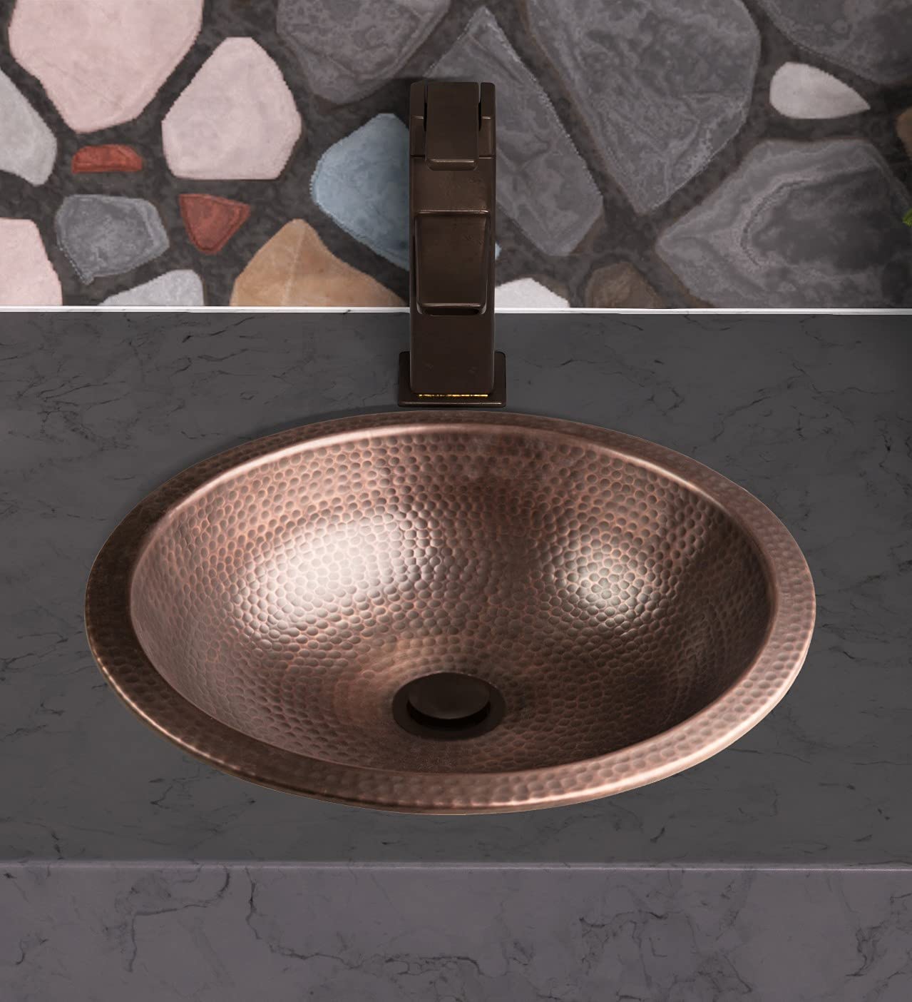 Monarch Abode 17094 Pure Copper Hand Hammered Rotunda Dual Mount Bathroom Vanity Sink (16 inches)