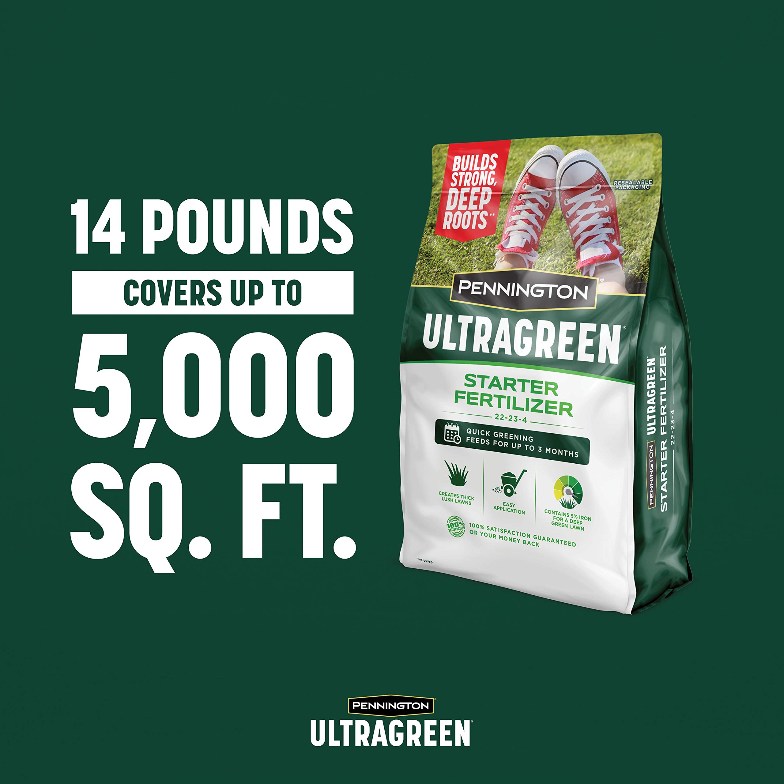 Pennington UltraGreen Starter Lawn Fertilizer, 14 LBS, Covers 5000 sq ft