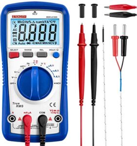etekcity professional digital multimeter voltmeter a1000, ac/dc voltage tester, trms 6000 counts, current, resistance, frequency, continuity, capacitance, diode, temperature, ncv