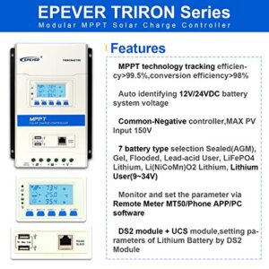 EPEVERMPPT Solar Charge Controller 40A, 12V/24V AutoTRIRON4215N Intelligent Modular-Designed Regulator with PC Software and Moblie APP [Updated Version of Tracer A/an Series] (TRIRON 4215N)