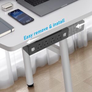 Under Desk Power Strip, Adhesive Wall Mount with USB, Black Desktop Power Outlets, Removable Mount Multi-Outlets with 4 USB Ports, Power Socket Connect 4 Plugs for Home Office Reading