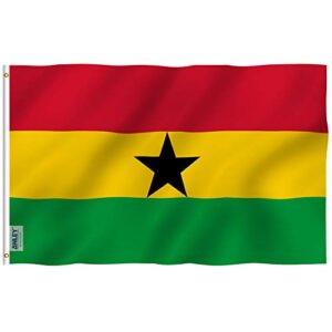 anley fly breeze 3x5 foot ghana flag - vivid color and fade proof - canvas header and double stitched - ghanaian national flags polyester with brass grommets 3 x 5 ft