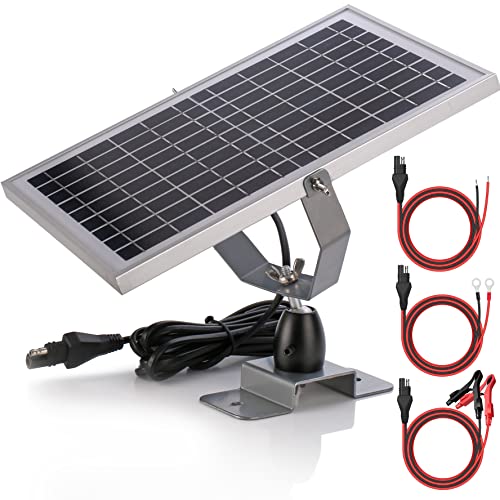 SUNER POWER 12V Solar Battery Charger Maintainer, Waterproof 10W Solar Trickle Charger, High Efficiency Solar Panel Kit, Built-in Intelligent MPPT Controller + Adjustable Bracket + SAE Cable Kits