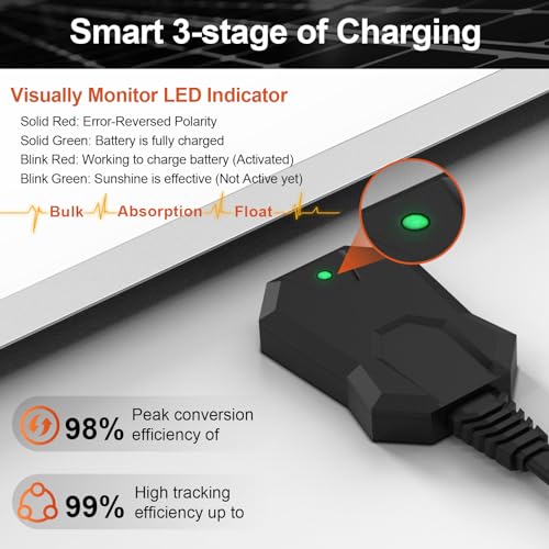 SUNER POWER 12V Solar Battery Charger Maintainer, Waterproof 10W Solar Trickle Charger, High Efficiency Solar Panel Kit, Built-in Intelligent MPPT Controller + Adjustable Bracket + SAE Cable Kits