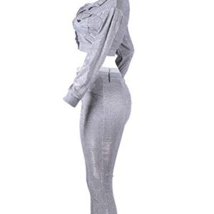 MS Mouse Womens Long Sleeve Jackets and Capris Set Sequin Two Piece Outfits L Silver