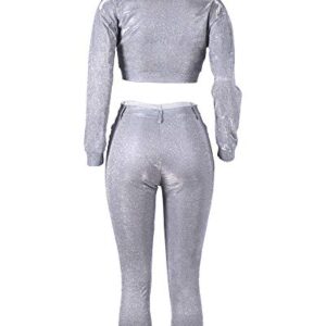 MS Mouse Womens Long Sleeve Jackets and Capris Set Sequin Two Piece Outfits L Silver