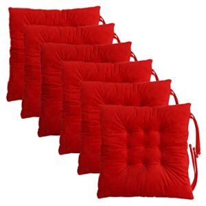 civkor chair pads chair cushions red with long ties for dining chairs, kitchen chairs, 16x16 inches, set of 6 polyester seat cushions