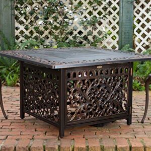 Fire Sense 62527 Sedona Aluminum Convertible Gas Fire Pit Table 55,000 BTU Outdoor Multi-Functional Fire Pit with Fire Bowl Lid, Nylon Weather Cover & Clear Fire Glass - Bronze Finish - Square