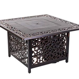 Fire Sense 62527 Sedona Aluminum Convertible Gas Fire Pit Table 55,000 BTU Outdoor Multi-Functional Fire Pit with Fire Bowl Lid, Nylon Weather Cover & Clear Fire Glass - Bronze Finish - Square