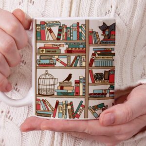 Book Coffee Mug, Book Lover Gift, Bookish Gifts, Librarian Mug, Bookworm Mug, Gift for Bibliophile, Books and Cats (11oz)