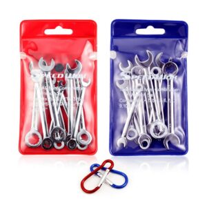 speedwox mini wrench set metric sae ignition wrench sets open and box end wrench set small wrench set combination wrench sets with storage pouches and key chains, 4mm-11mm & 5/32"-7/16"