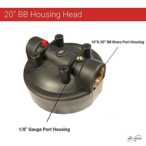 Max Water 1 Stage Tannin Reduction Filter with Pressure Gauge 20" x 4.5" Whole House Water Filter 1" NPTF Ports, Good for Well Water with Brown Discoloration