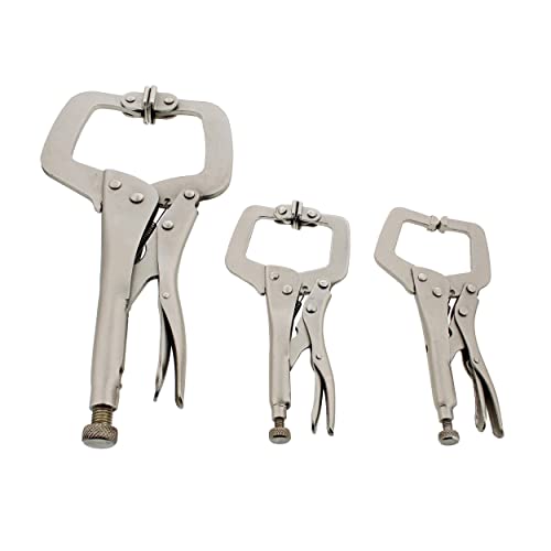 DCT C Clamps for Woodworking Welding Clamps Locking Pliers Set 3-Piece Wood Clamp Set, 11in and 6in Swivel Tip