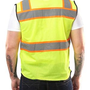 Kolossus High Visibility Mens Safety Vest APPAREL With Front Pockets, Silver Orange Reflective Tape, Bottom Class 2 ANSI/ISEA Black, Large