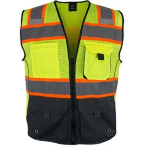 Kolossus High Visibility Mens Safety Vest APPAREL With Front Pockets, Silver Orange Reflective Tape, Bottom Class 2 ANSI/ISEA Black, Large