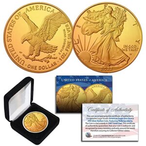 2022 1 oz 999 fine silver american eagle $1 coin 24k gold gilded with box & cert
