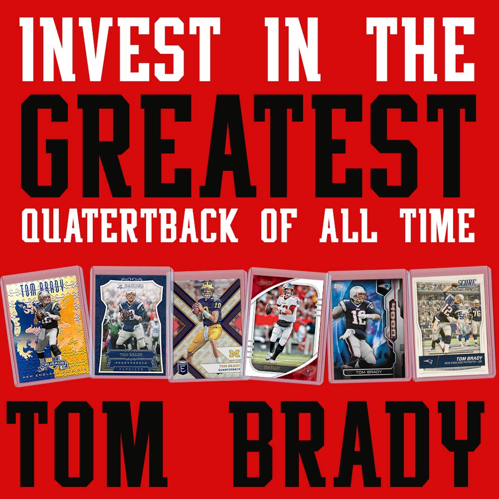 Tom Brady Football Card Bundle, Set of 6 Assorted Tampa Bay Buccaneers New England Patriots and Michigan Wolverines Football Cards of Quarterback Super Bowl Champion Protected by Sleeve and Toploader