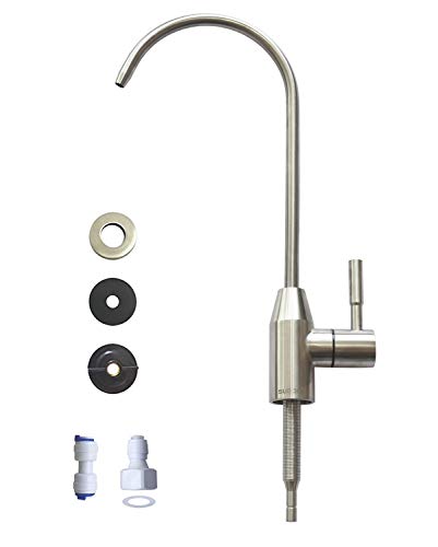 Drinking Water Faucet, Kitchen Sink Faucet Beverage Faucet for Drinking Water Purifier Filter Filtration System, 1/4-inch Tube, Lead-Free, Brushed Stainless Steel by KINGLEV